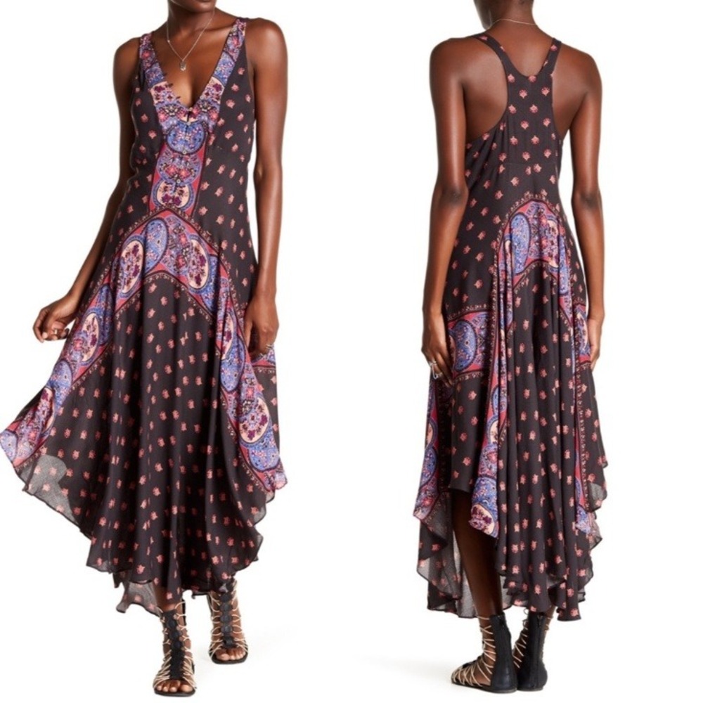 FP Intimately Faithfully Yours Midi Dress Boho Hi Low Racer Back Trapeze M